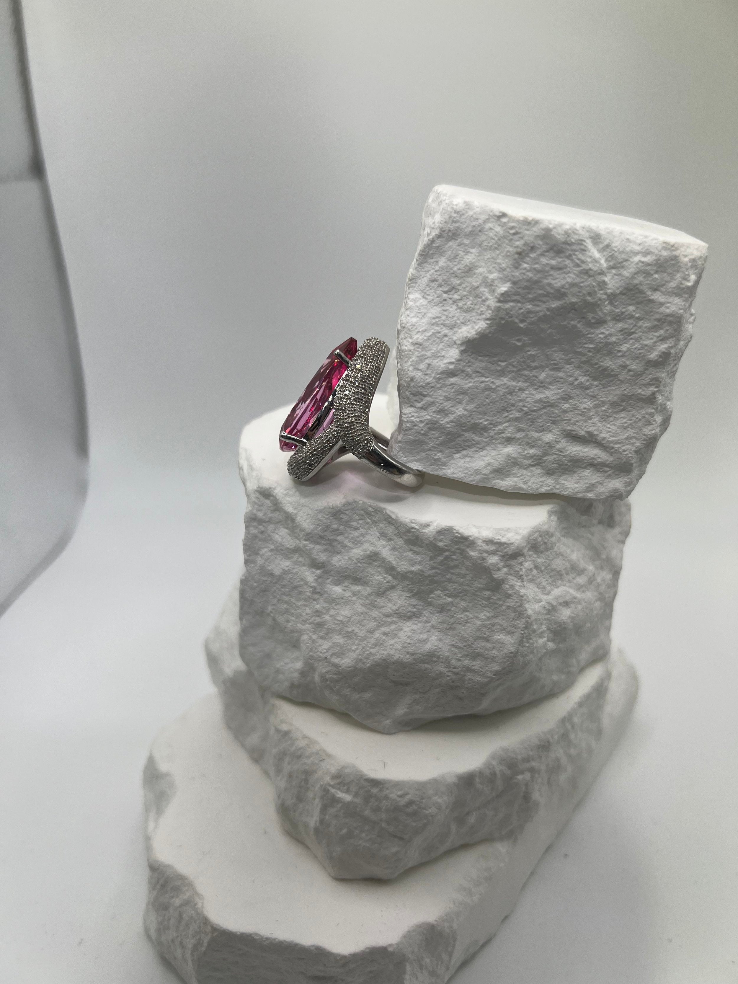 Pink Sapphire & Diamond Halo Ring