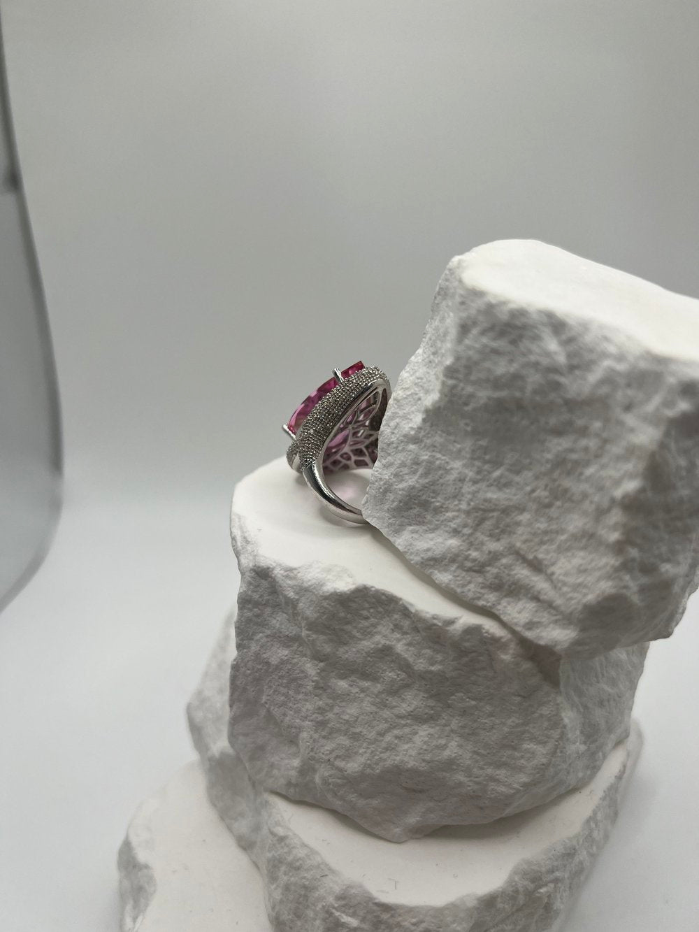 Pink Sapphire & Diamond Halo Ring
