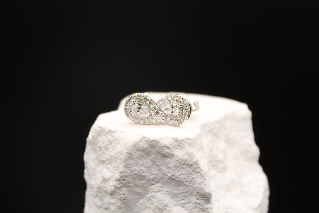 Pear-Shaped Diamond Halo Stud Earrings