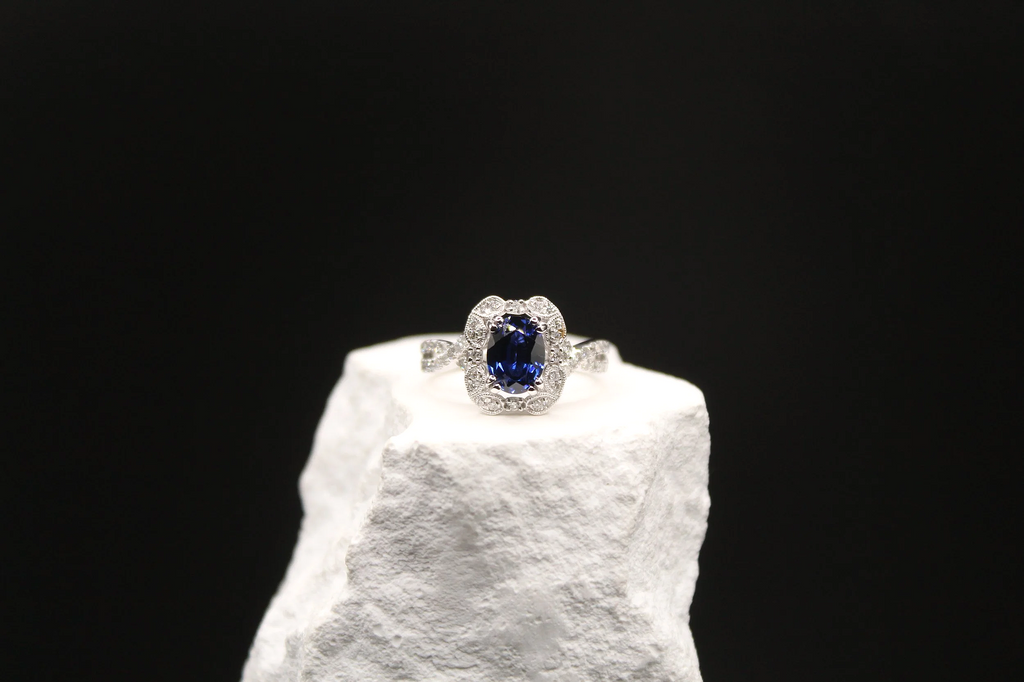 Midnight Sapphire Halo Ring