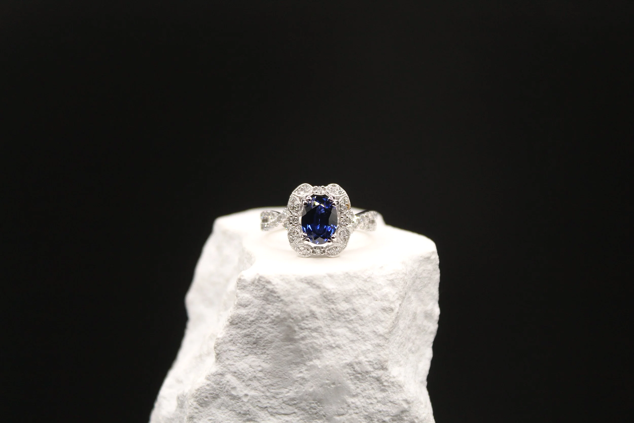 Midnight Sapphire Halo Ring