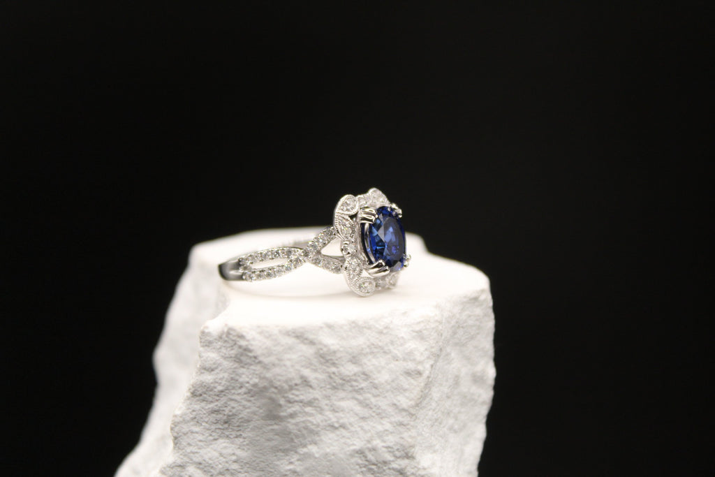 Midnight Sapphire Halo Ring