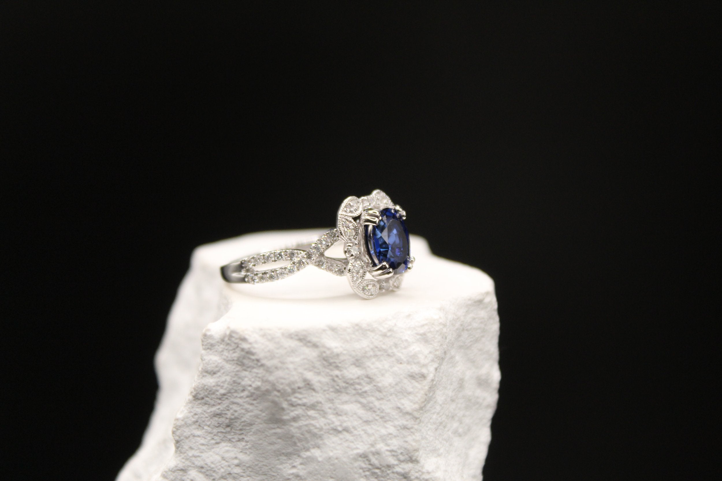 Midnight Sapphire Halo Ring