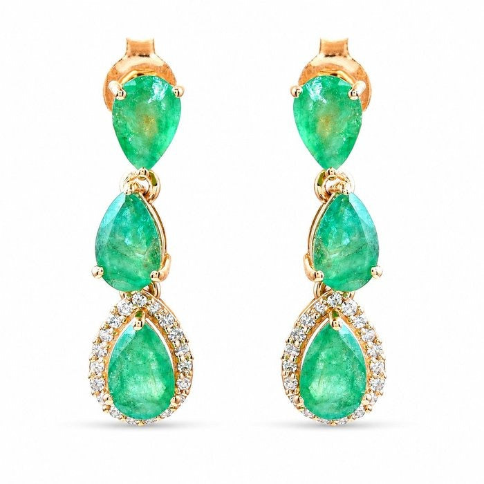 Emerald Cascade Diamond Drop Earrings