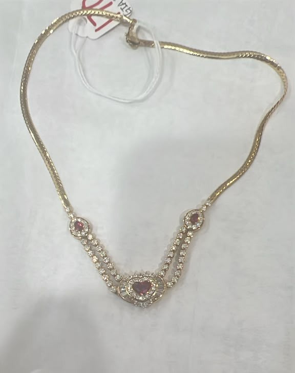 18K Gold Natural Ruby & Diamond Heart Necklace
