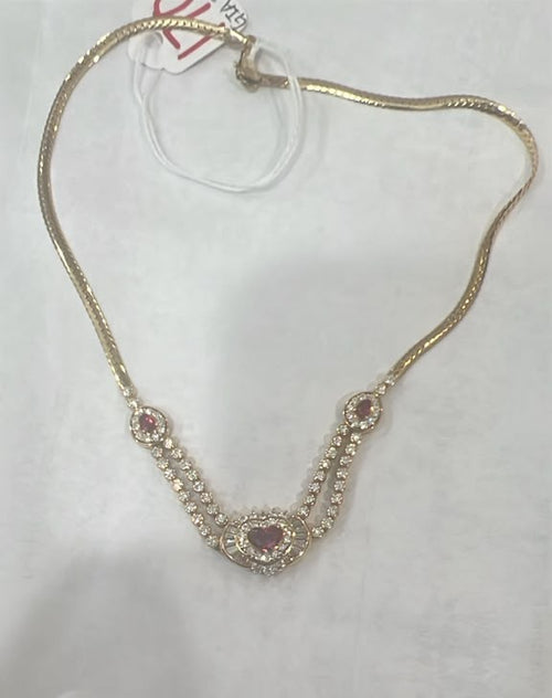 18K Gold Natural Ruby & Diamond Heart Necklace
