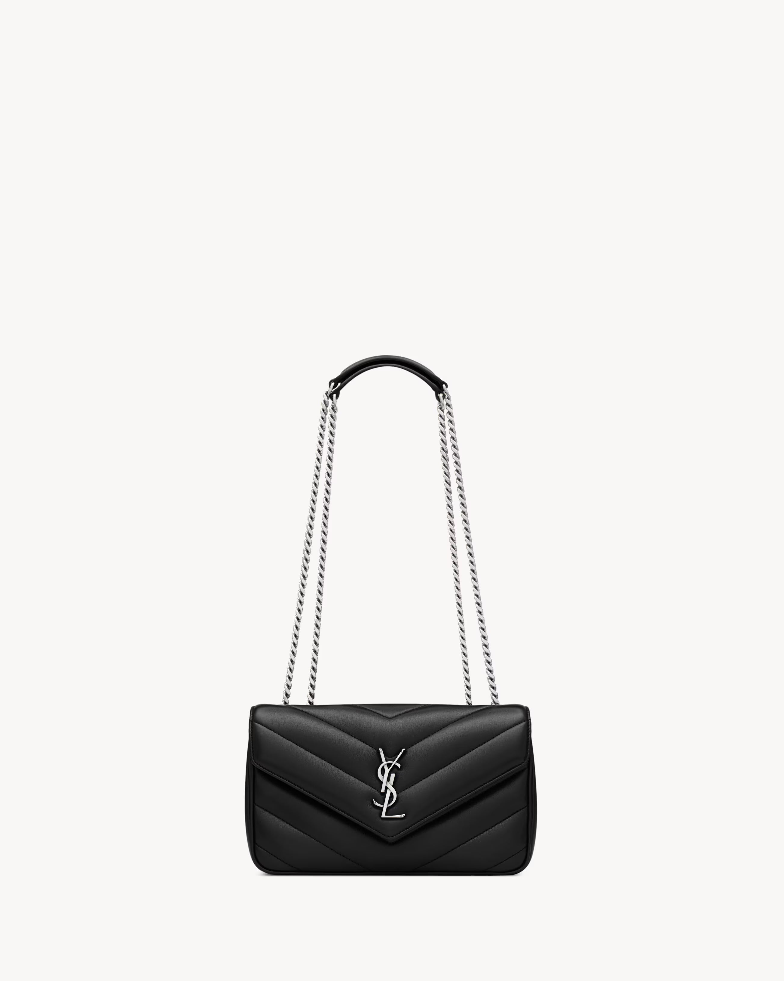 YSL Saint Laurent Loulou Small Matelassé Lambskin Bag (Silver Chain)