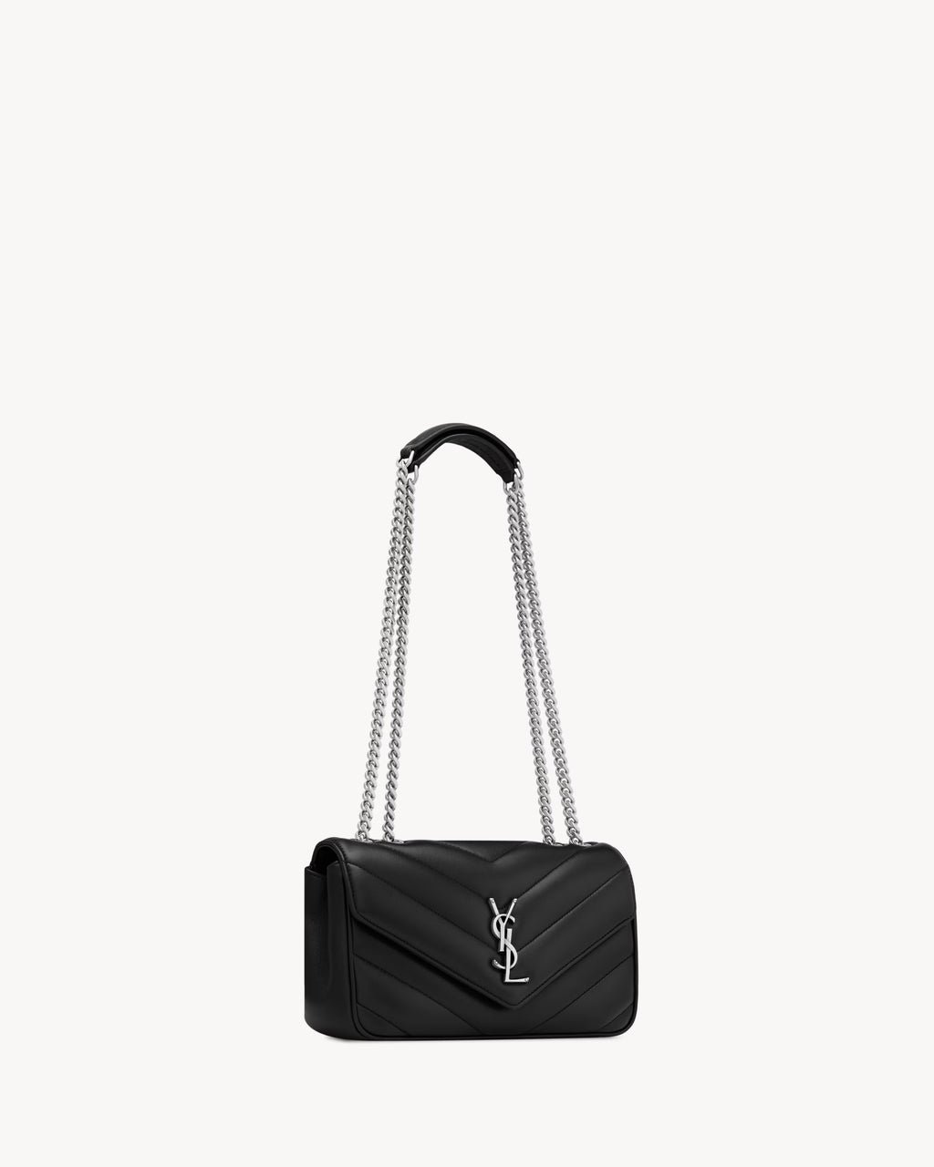 YSL Saint Laurent Loulou Small Matelassé Lambskin Bag (Silver Chain)
